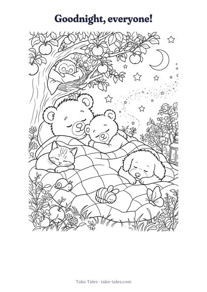Colouring page: everyone asleep